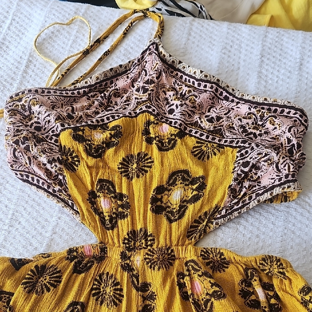 Free People Yellow and Brown Geometric Jumpsuit - Picture 2 of 10